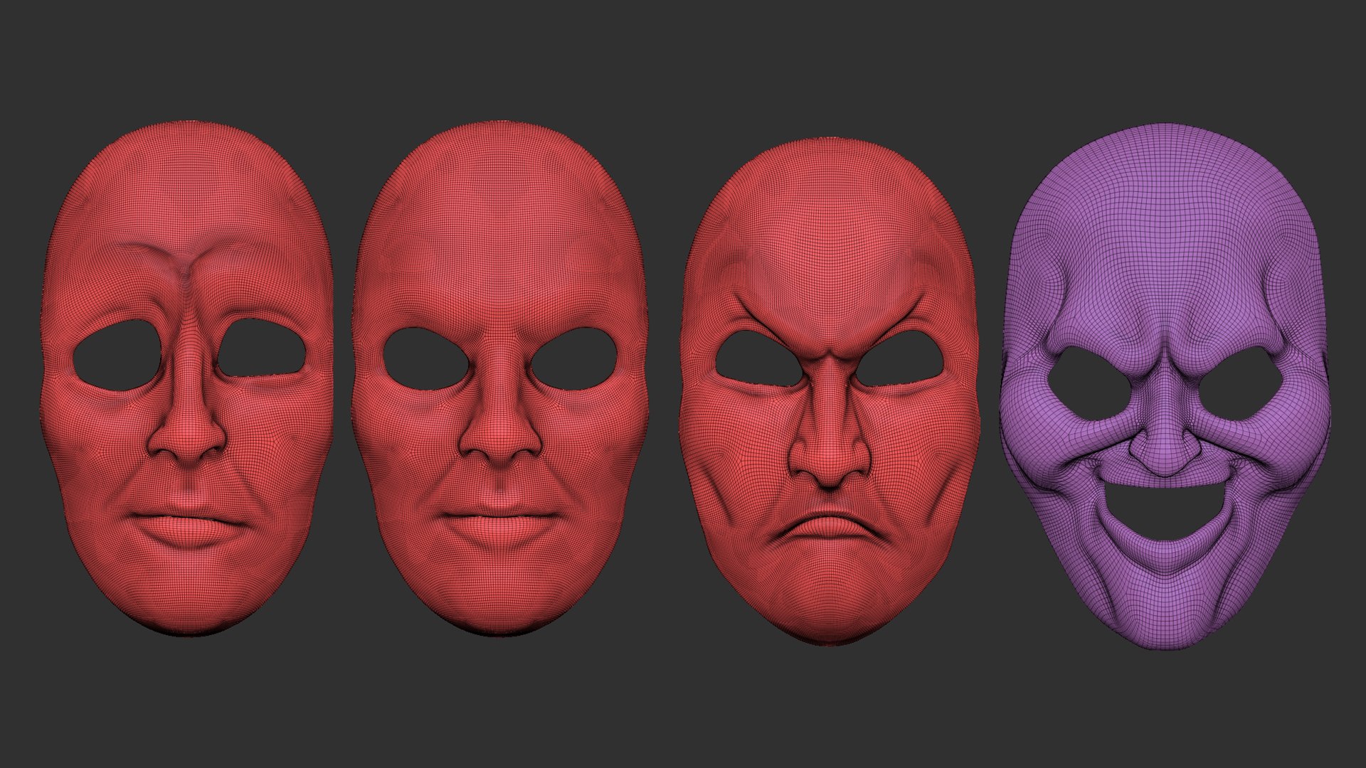 Low Poly 20 Mime And Facial Expression Masks IMM Zbrush Set And Obj And ...