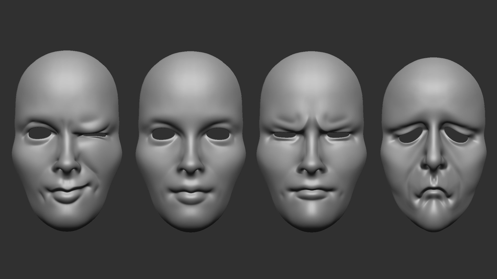 Low Poly 20 Mime And Facial Expression Masks IMM Zbrush Set And Obj And ...