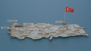 Turkey detailed map with flag