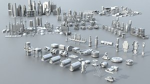 Sci-Fi Industrial City Megapack 214 Kitbash Models