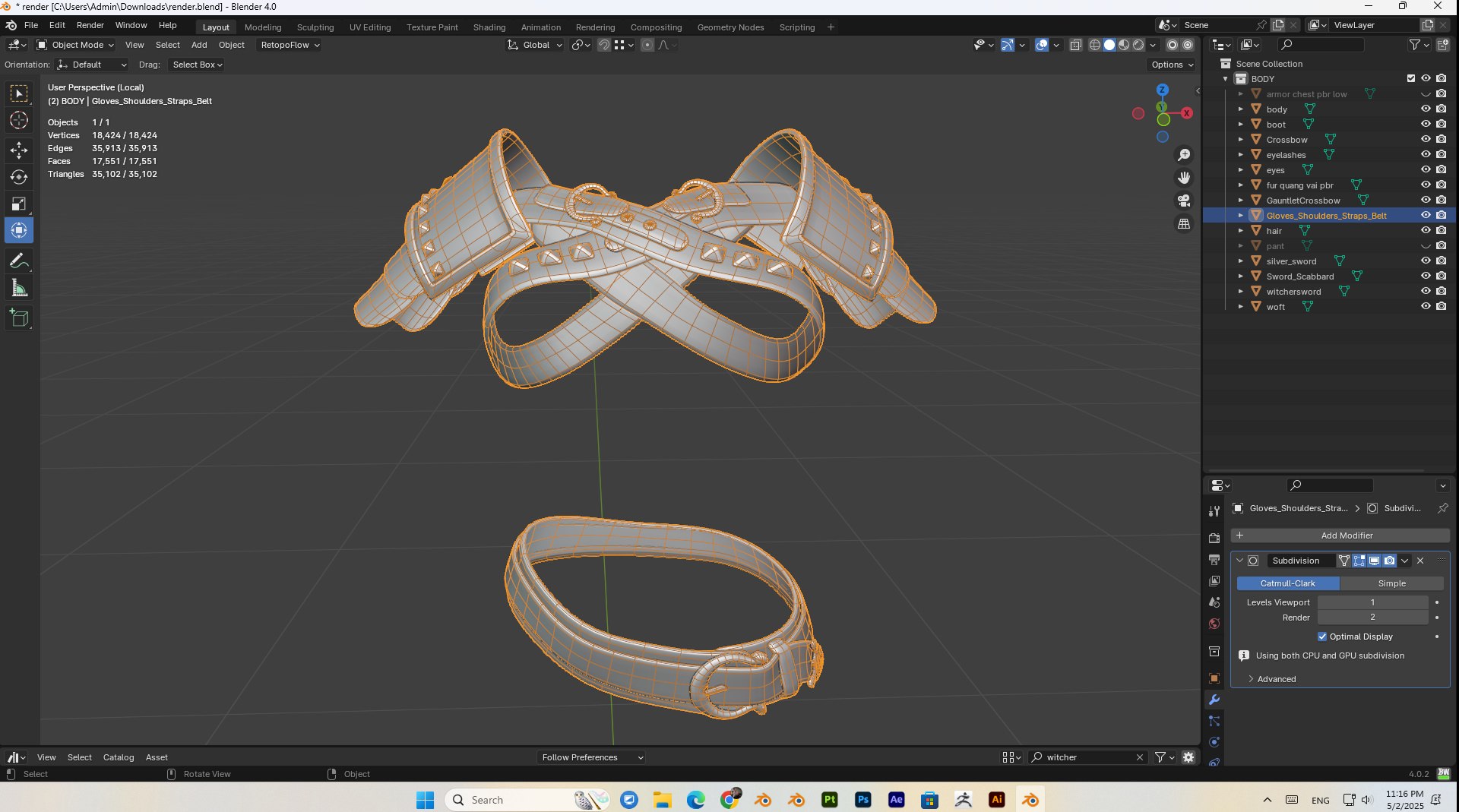 3D female witcher PBR Low-poly https://p.turbosquid.com/ts-thumb/5G/6D7olj/60/bandicam20250502231603107/jpg/1746245510/1920x1080/fit_q87/c3d47dce01ccb462564c8474eea431c4b92a59f1/bandicam20250502231603107.jpg