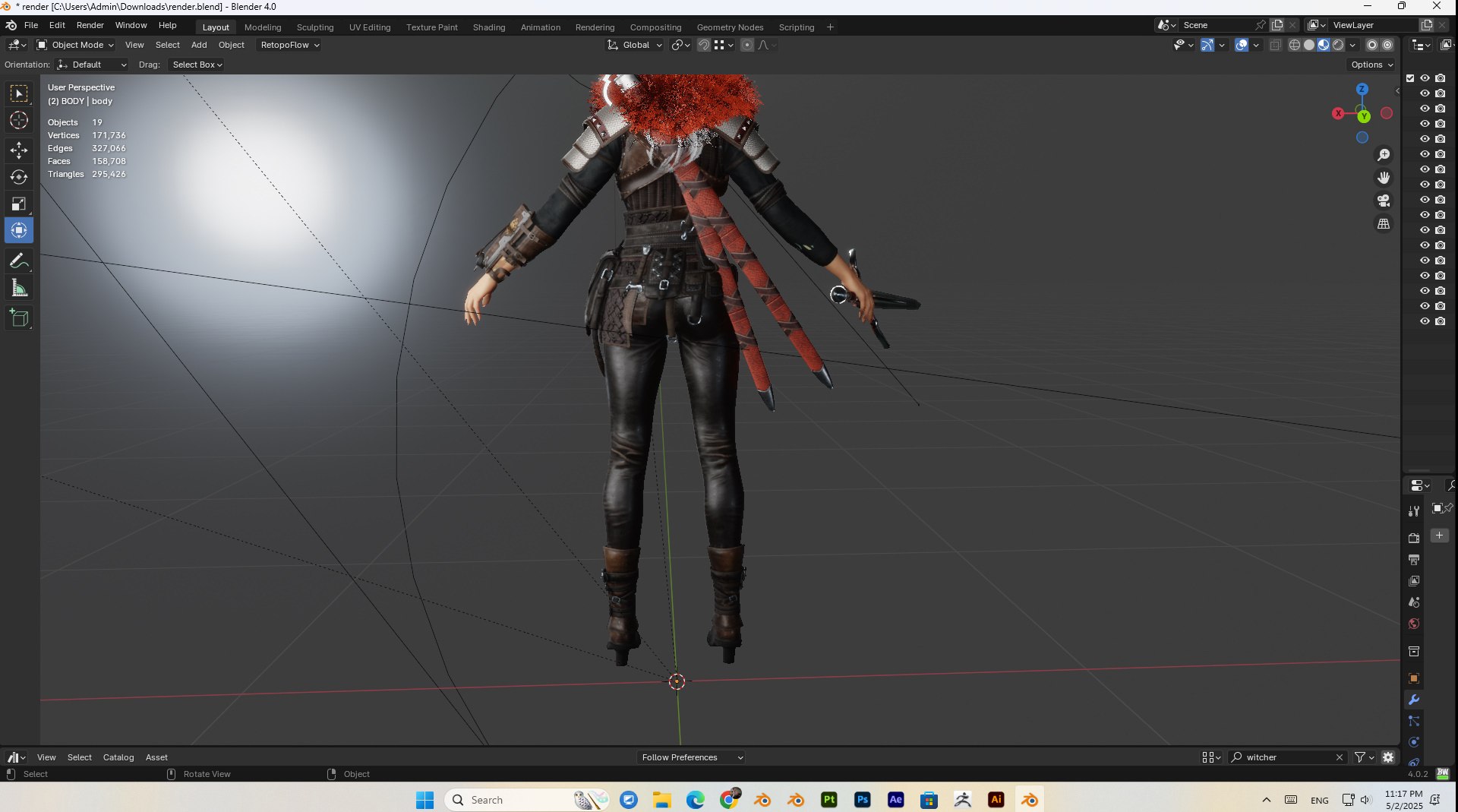 3D female witcher PBR Low-poly https://p.turbosquid.com/ts-thumb/5G/6D7olj/8F/bandicam20250502231712041/jpg/1746245505/1920x1080/fit_q87/2b7776cd9fd3d759f2236c3961de9eb26590455e/bandicam20250502231712041.jpg
