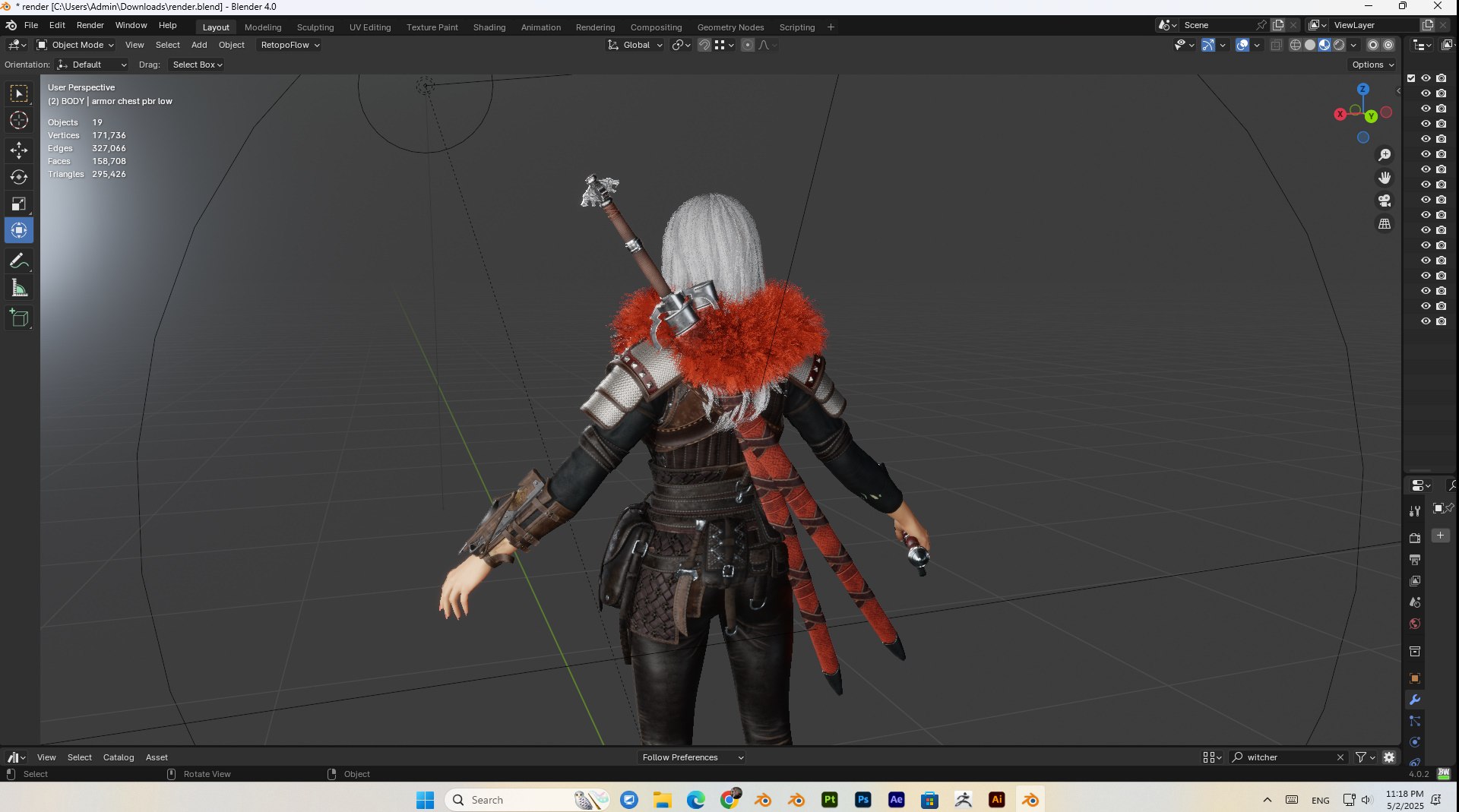 3D female witcher PBR Low-poly https://p.turbosquid.com/ts-thumb/5G/6D7olj/Hs/bandicam20250502231827900/jpg/1746245500/1920x1080/fit_q87/d04e506270cc61ccda998b12fd9f8f7e416f8527/bandicam20250502231827900.jpg