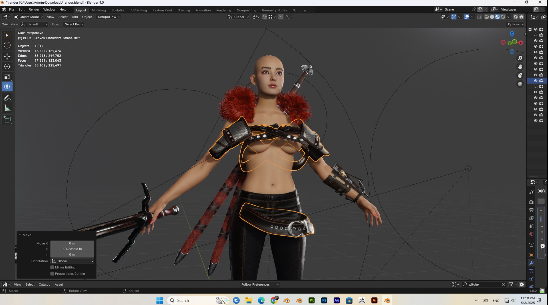 3D female witcher PBR Low-poly https://p.turbosquid.com/ts-thumb/5G/6D7olj/OX/bandicam20250502231804557/jpg/1746245501/1920x1080/fit_q87/7c281132b4b2661fcee9b2bc378879a07dc8550f/bandicam20250502231804557.jpg