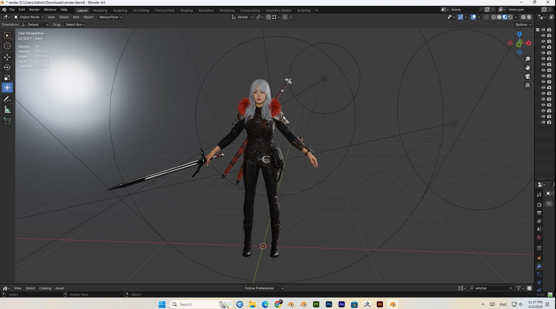 3D female witcher PBR Low-poly https://p.turbosquid.com/ts-thumb/5G/6D7olj/Oi/bandicam20250502231705835/jpg/1746245508/1920x1080/fit_q87/49ff9f105f3036a15509c11c698902d3a0ffd3d0/bandicam20250502231705835.jpg