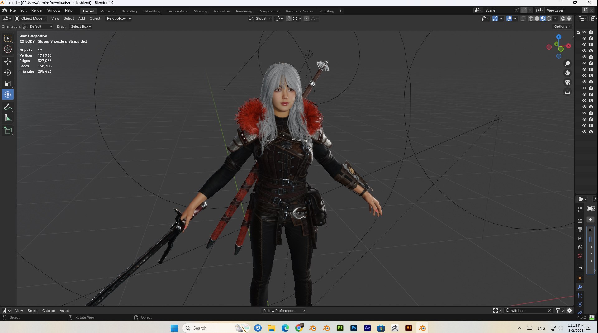 3D female witcher PBR Low-poly https://p.turbosquid.com/ts-thumb/5G/6D7olj/UQ/bandicam20250502231813097/jpg/1746245501/1920x1080/fit_q87/98eefb33e6d1667a601f6dfc86764fd484fc5f39/bandicam20250502231813097.jpg