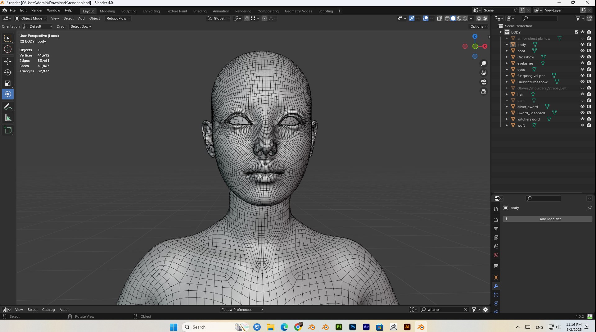 3D female witcher PBR Low-poly https://p.turbosquid.com/ts-thumb/5G/6D7olj/W6/bandicam20250502231629861/jpg/1746245507/1920x1080/fit_q87/9cb20059ef0167c07300803bab70d04907c1e171/bandicam20250502231629861.jpg