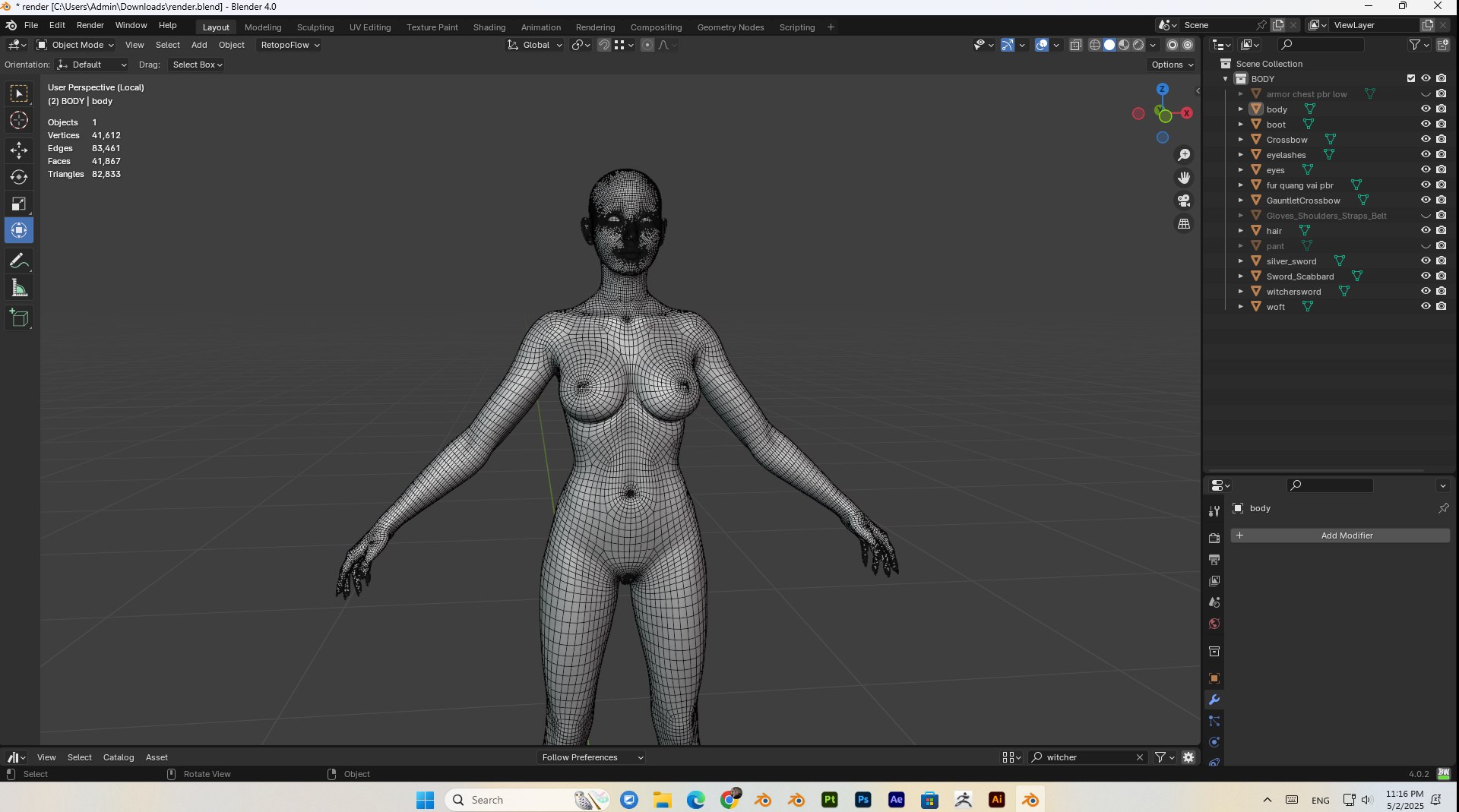 3D female witcher PBR Low-poly https://p.turbosquid.com/ts-thumb/5G/6D7olj/X3/bandicam20250502231621710/jpg/1746245509/1920x1080/fit_q87/8efc2bf974cb680d87547cdb63f11146fa0d7304/bandicam20250502231621710.jpg