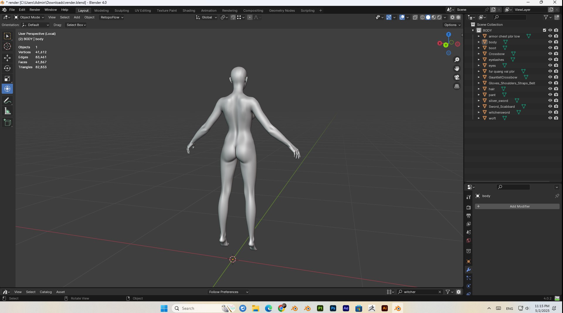 3D female witcher PBR Low-poly https://p.turbosquid.com/ts-thumb/5G/6D7olj/ix/bandicam20250502231526175/jpg/1746245512/1920x1080/fit_q87/f8c028f9f85e6951e162a979295d3c102d7e6cb7/bandicam20250502231526175.jpg
