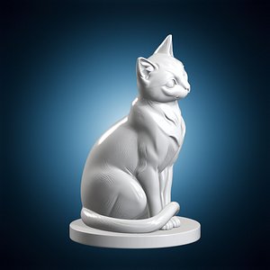 Elegant Sitting Cat 3D Print Model