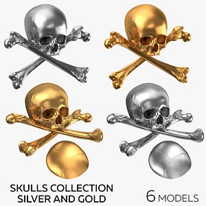 3D Pirate Skulls and Bones Collection Silver and Gold - 6 models