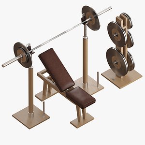 3D model Dumbbell bench press with barbell