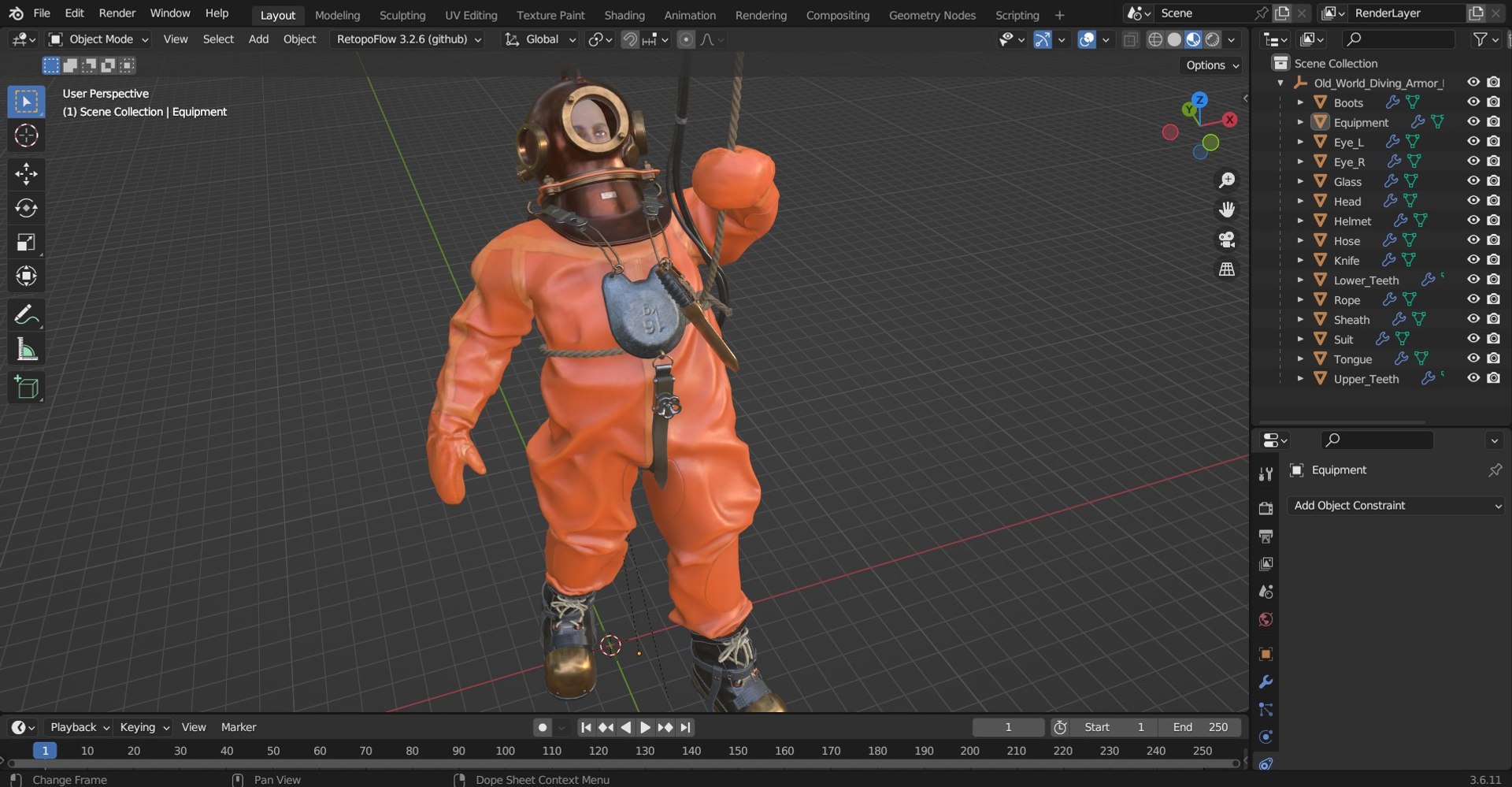 3D Old World Diving Armor New Surfacing Pose - TurboSquid 2316292