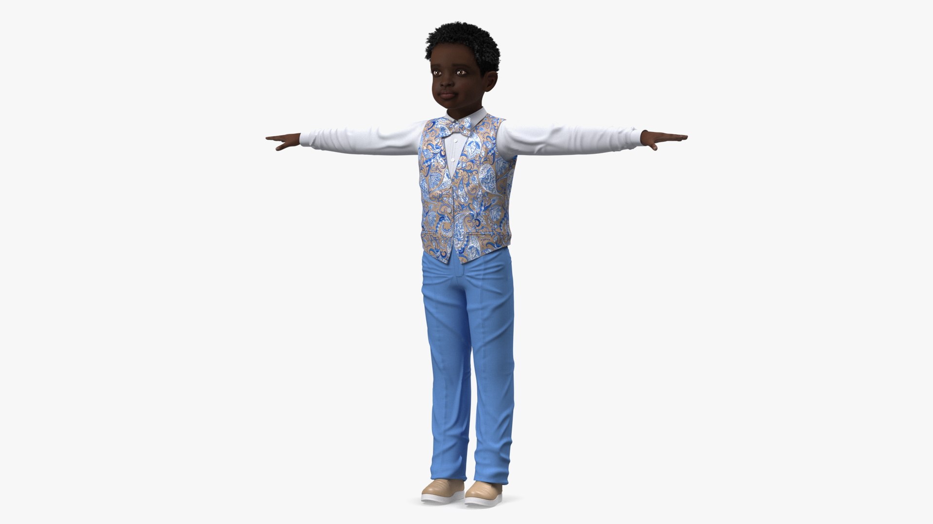 Black Child Boy Party Style T-Pose 3D model preview