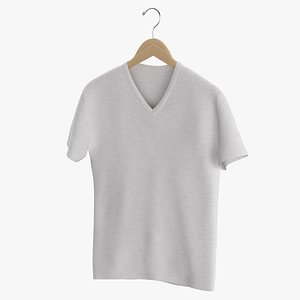 T Shirt Hanging Male V Neck White Blank and Banded Heather