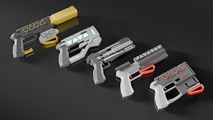 Stylized Sci-Fi pistol V4 -5 Variations Game Ready