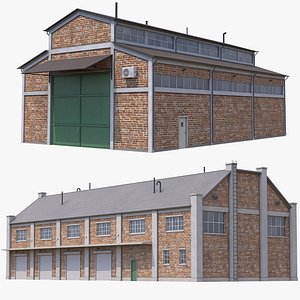 2 Brick Industrial Buildings PBR 3D model