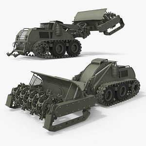 Unmanned Engineering Vehicle for Demining Operations Military Green Rigged 3D model