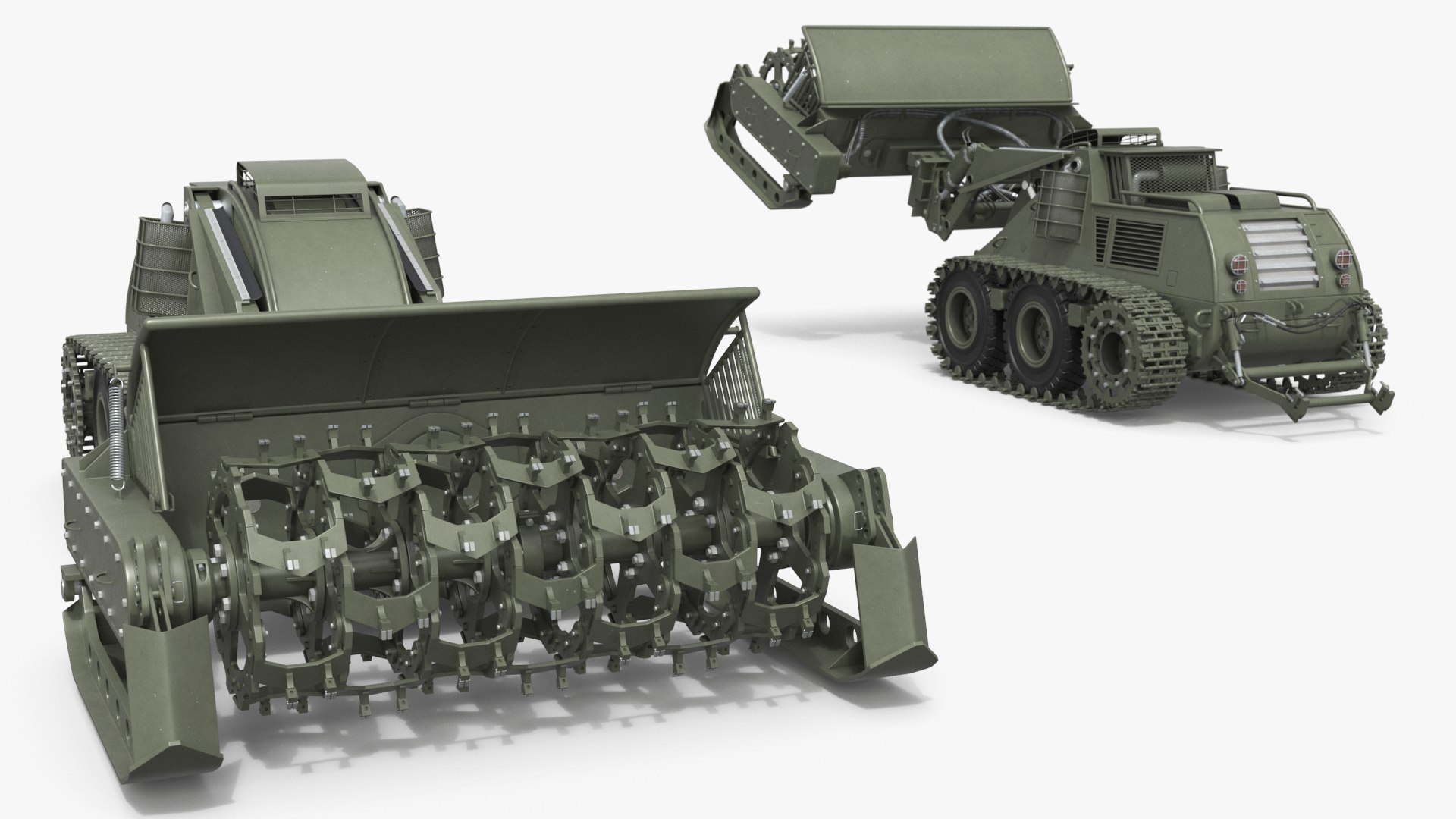 Unmanned Engineering Vehicle for Demining Operations Military Green Rigged 3D model preview