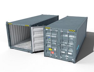 3D 20ft Cargo Container Blue Grey