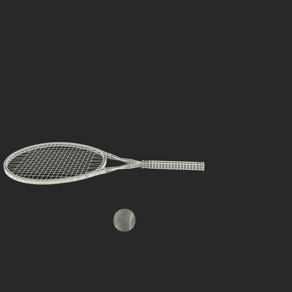 3d model tennis racket ball fur