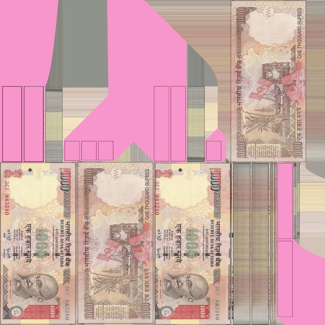 Indian 1000 Note Currency Bundle AR VR PBR 3D Model - TurboSquid 2007311