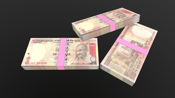 Indian 1000 Note Currency Bundle AR VR PBR 3D model