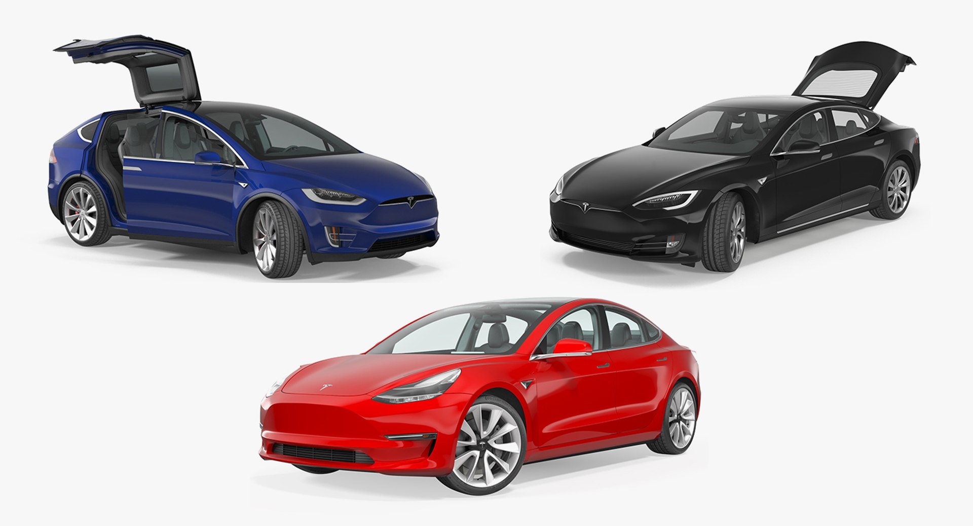 Tesla Rigged Cars Collection 2 3D model preview
