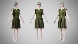3D Dress 20 Olive Green Velvet With Design