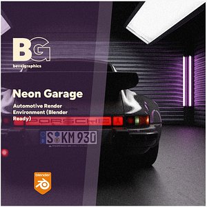 3D Neon Garage  - Automotive Render Environment Blender Ready model