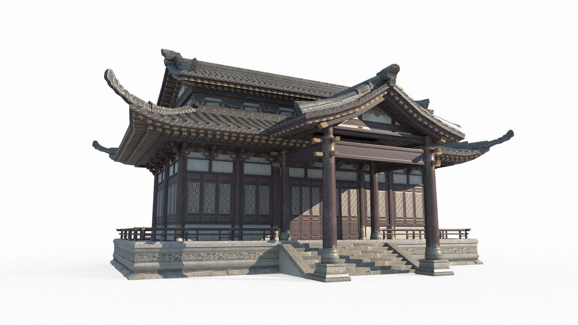 Asian ancient architecture garden wing room 3D model - TurboSquid 2043461