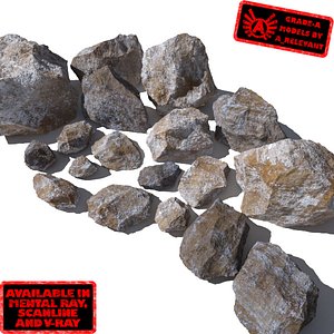 Rocks - Stones 8 Jagged RM05 - Mossy or Dirty 3D rocks or stones