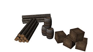 3d model barrels logs crates