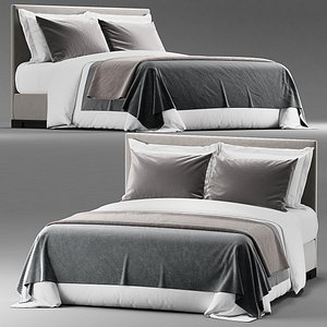 Contemporary Hotel Room Bed with Blanket and Cushions