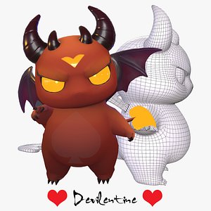 3D Cartoon - Devilentine - A cute fat devil of LOVE Low-High-poly 3D model 3D model
