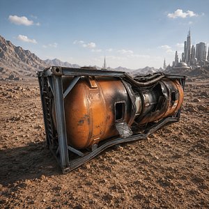 Crashed Sci-Fi Fuel Tanker Module Post-Apocalyptic Game Ready 3D model