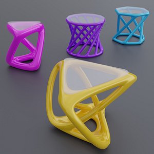 3D Four Twisted Columns Tables Collection model