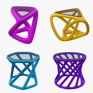 3D Four Twisted Columns Tables Collection model