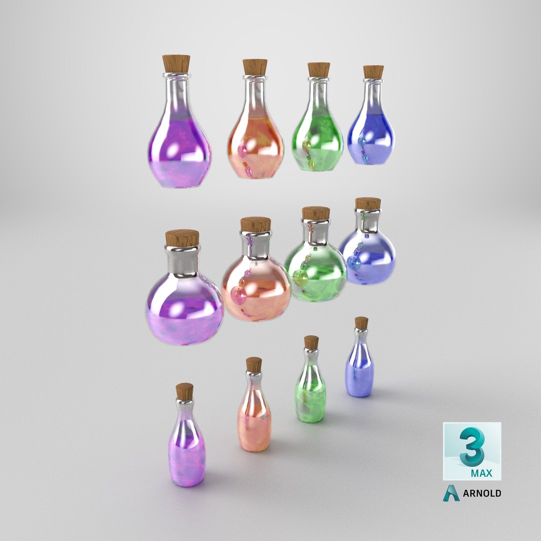 Magic Potion Bottles Pack 12 Variations 3D model https://p.turbosquid.com/ts-thumb/5K/dXk0vA/N1/stemcell_max_arnold_render/png/1777905908/1920x1080/fit_q87/239844331070c21e085c1f68c9adbe19f80131e1/stemcell_max_arnold_render.jpg