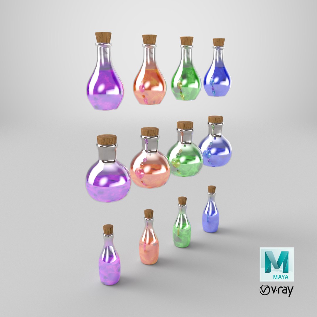 Magic Potion Bottles Pack 12 Variations 3D model https://p.turbosquid.com/ts-thumb/5K/dXk0vA/p2/stemcell_maya_vray_render/png/1777905900/1920x1080/fit_q87/feb88d71058d82e3317e46c5ddc8607254c3a320/stemcell_maya_vray_render.jpg