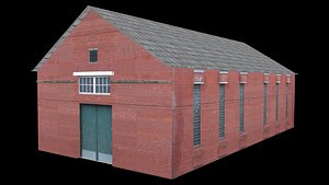 Fire Station Brick Building Low Poly 3D