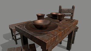 3D chair table medieval set