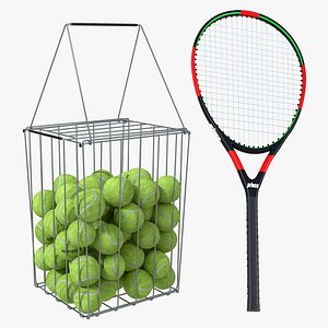 3D model Wire Tennis Ball Hopper Basket and Racket