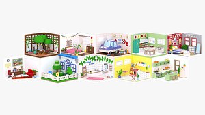 10 Lowpoly Rooms Interiors Collection 500 plus unique Object Assets model