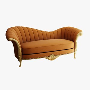 3D Furniture Sofa Chaise Lounge Light Brown Cotton Pine Natural Wood Legs  017