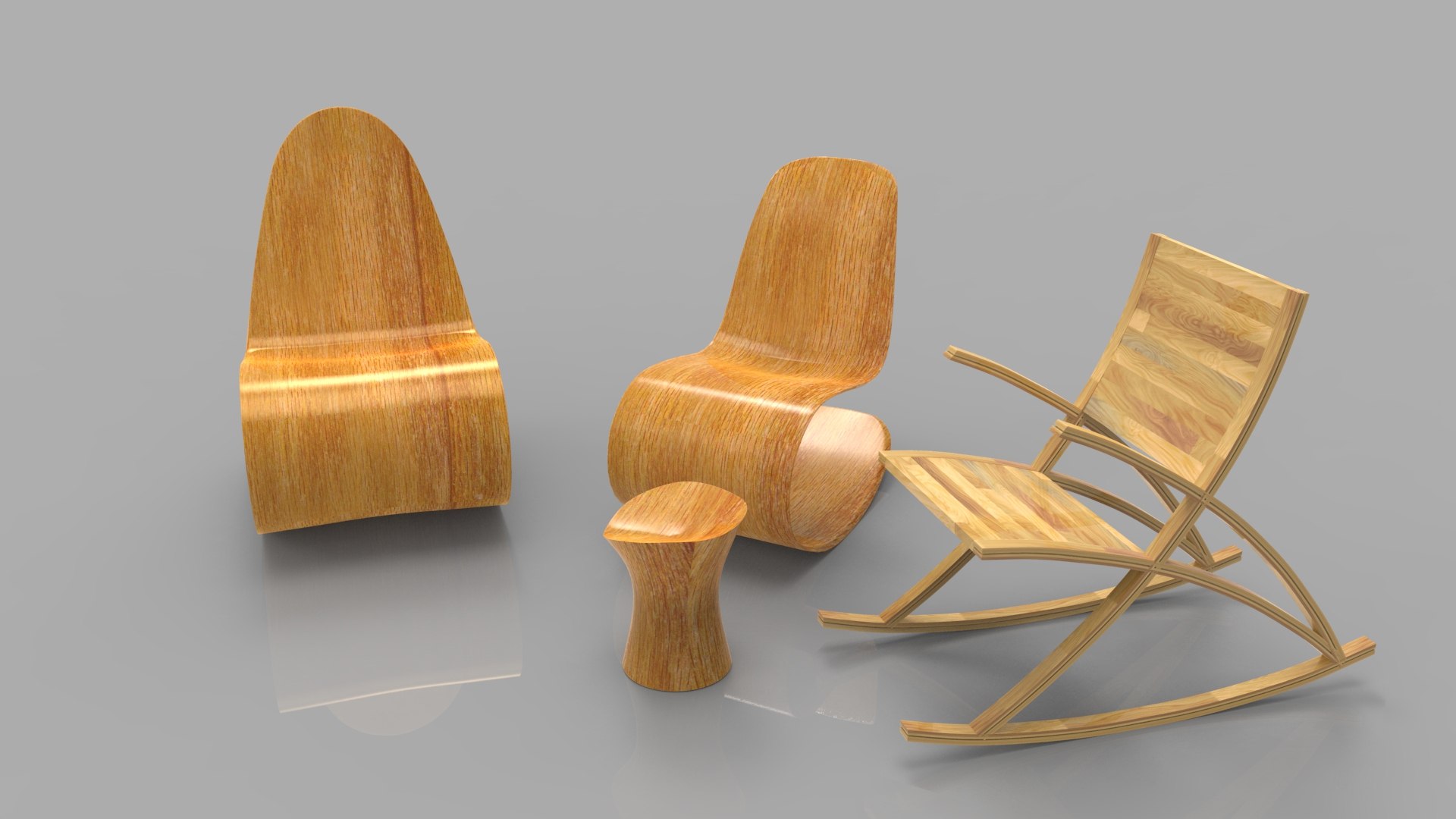 3d model rocking wooden chair