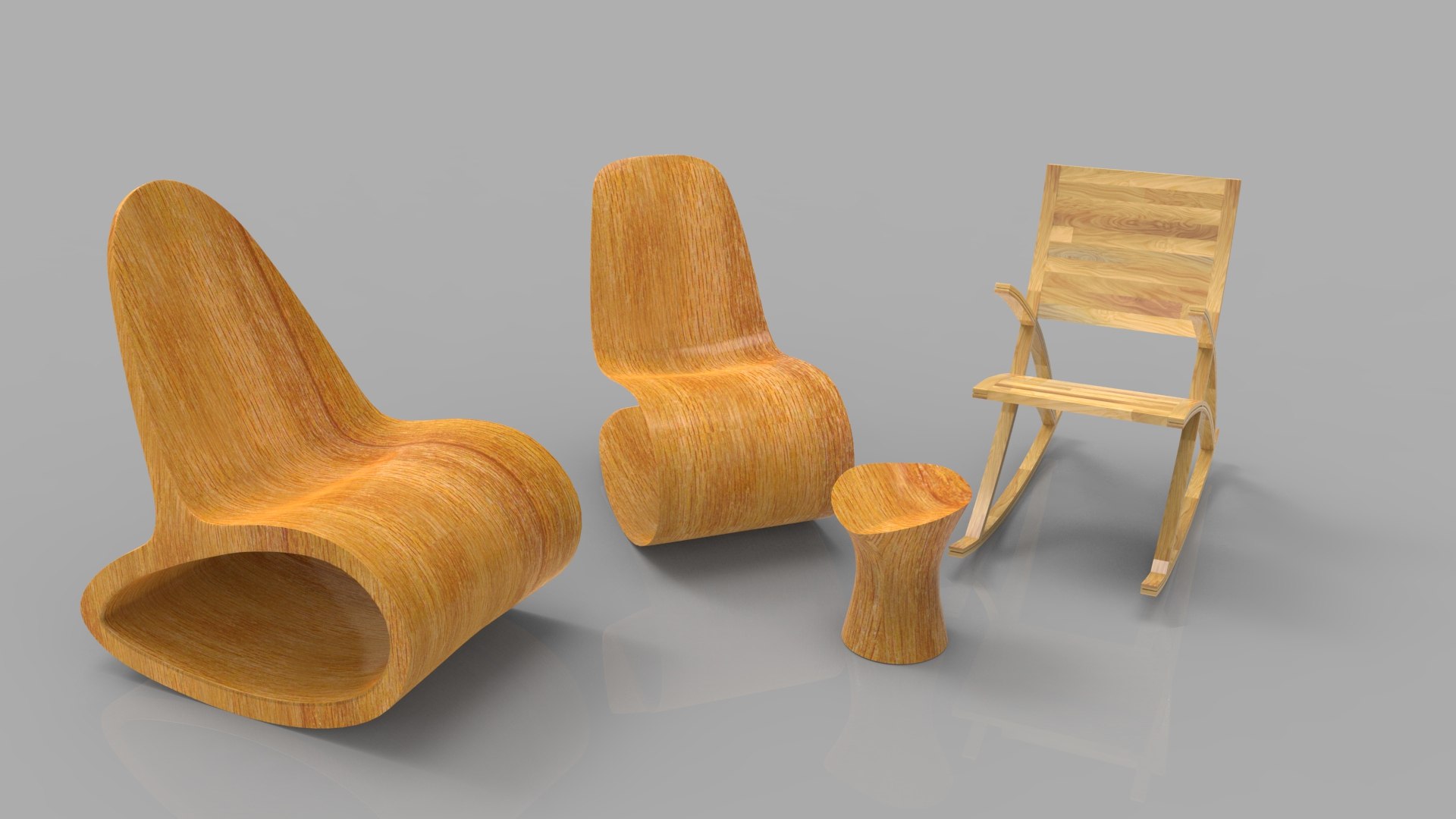 3d model rocking wooden chair
