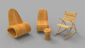 3d model rocking wooden chair