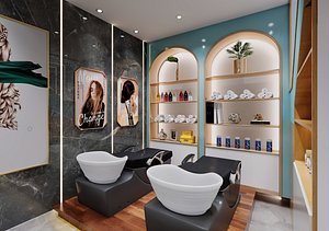 PBR Modern Barber Shop - Hair Salon Full Interior Scene - ArchViz Game-Ready 3D