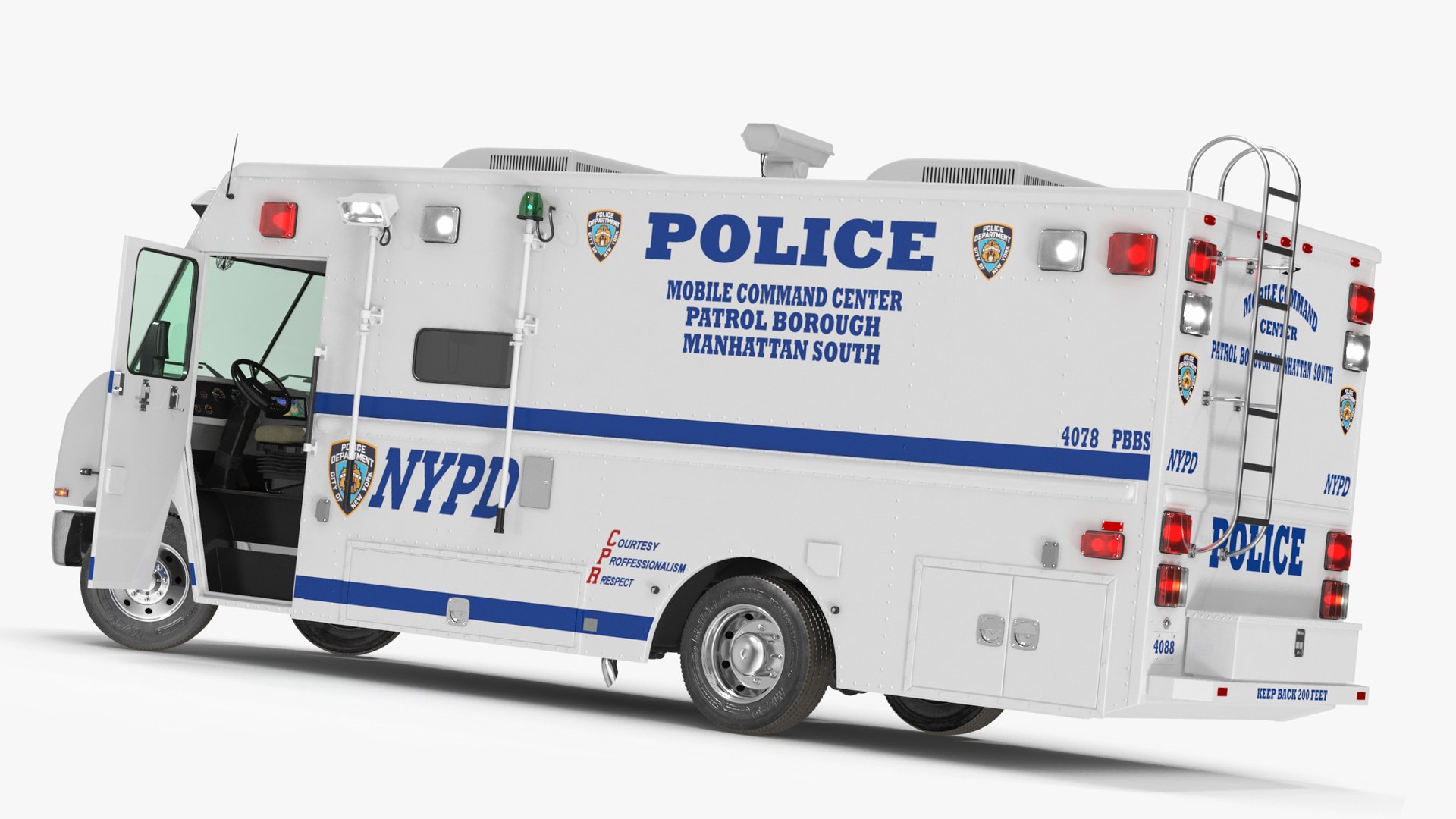 NYPD Mobile Command Center Lights On Rigged for Maya 3D model preview